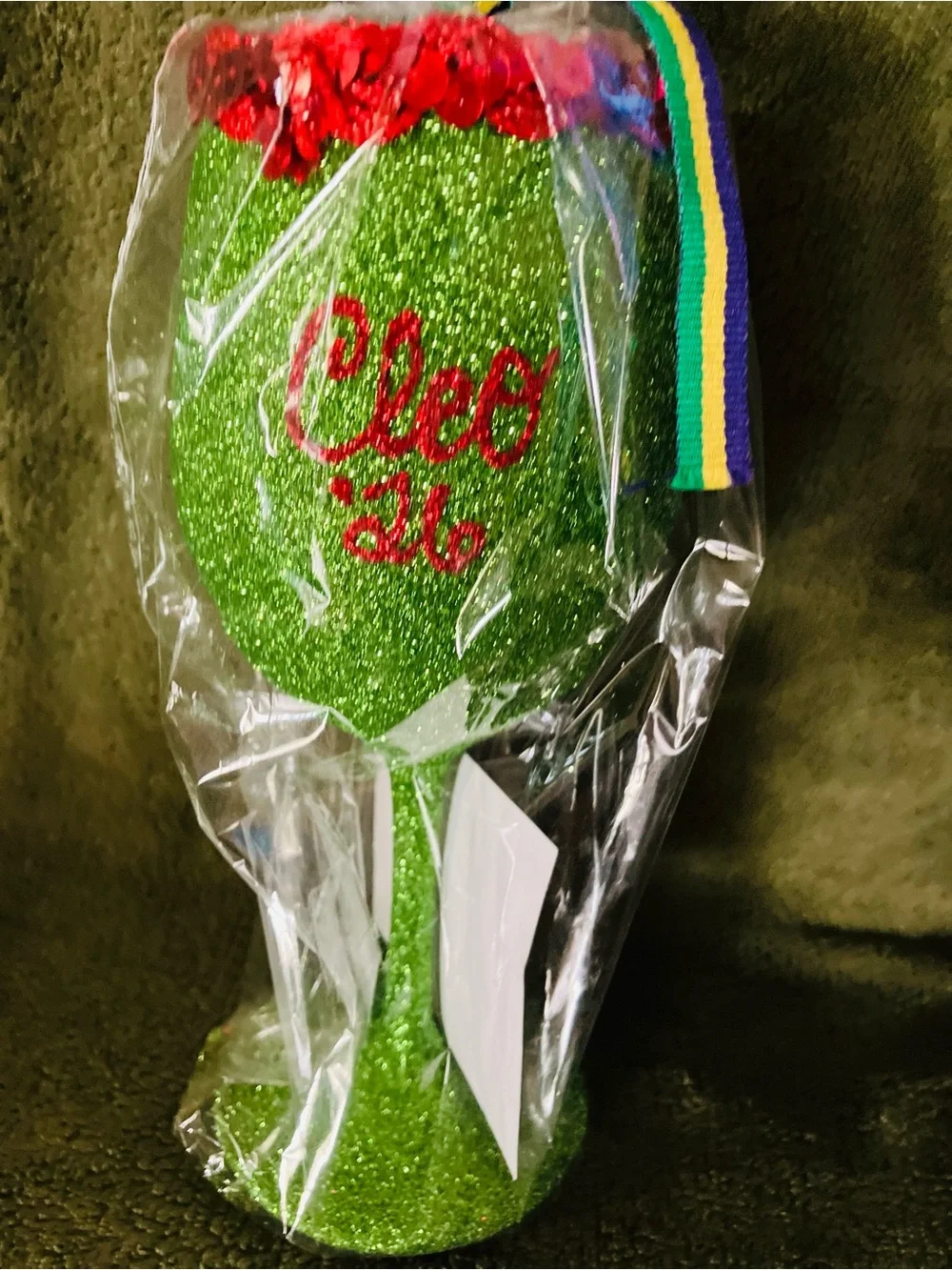 NWT Custom Krewe of Cleopatra 2026 Glitter Wine Glass Streetcar